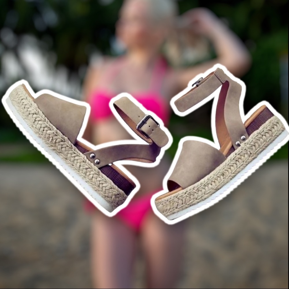 Best Seller Soda Topic Natural Espadrille Platform Sandals Nu Shuz Key West - Picture 4 of 8